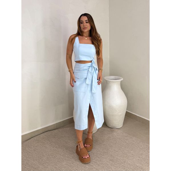 Saia Midi Sarja Transpassada Azul 