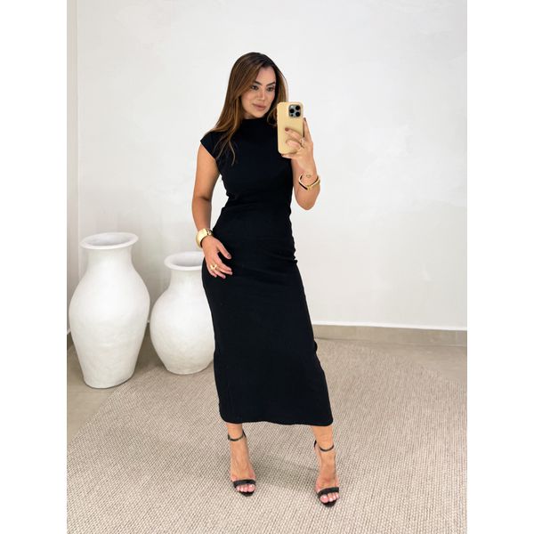 Vestido Canelado Buenos Aires Preto