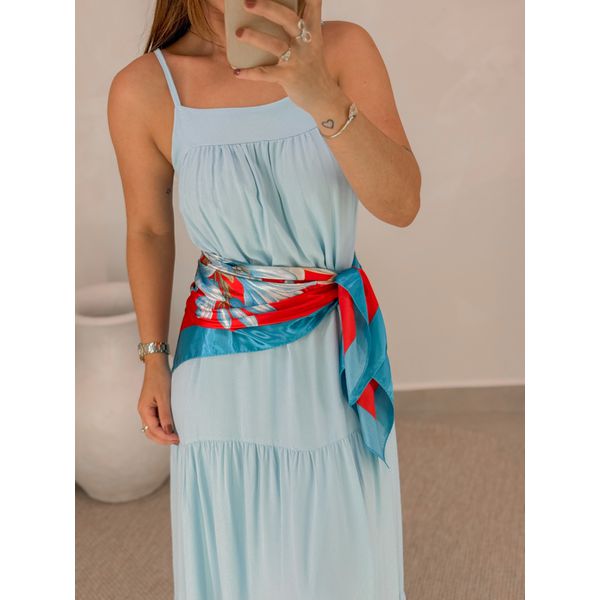 Lenço Cetim Floral Azul/Vermelho
