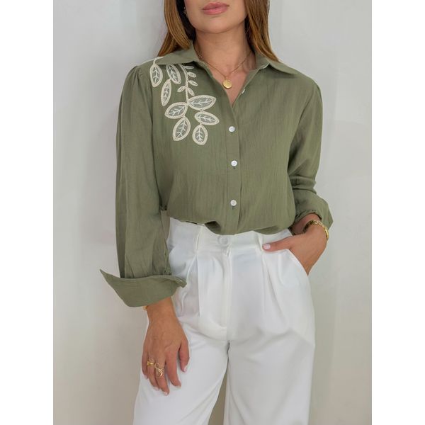 Camisa Bordada Manila Militar