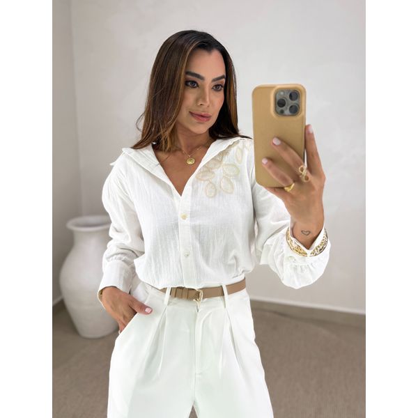 Camisa Bordada Manila Branca