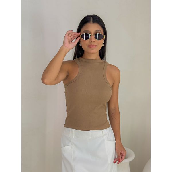 Cropped Regata Canelado Marrom