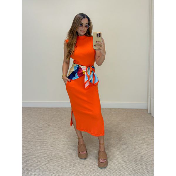 Vestido Canelado Muscle Tee Laranja
