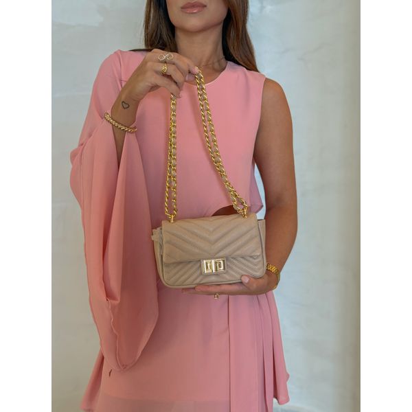 Bolsa Couro Metal Areia