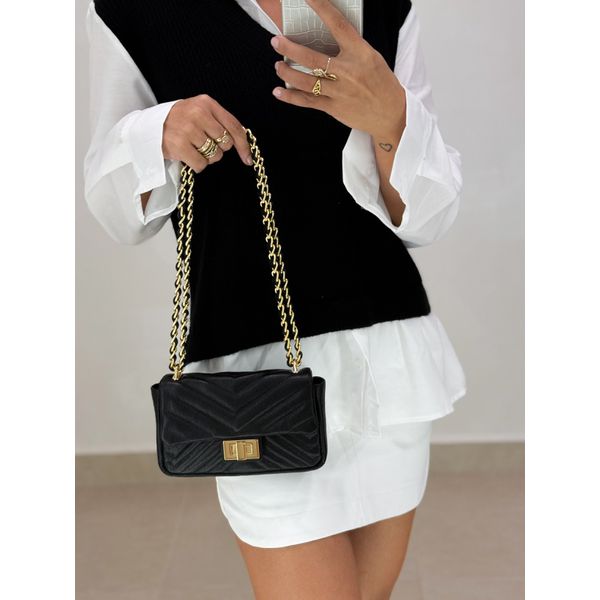 Bolsa Couro Metal Preta 