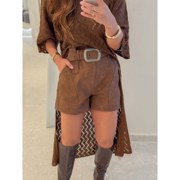 Short Couro Fake Laila Marrom