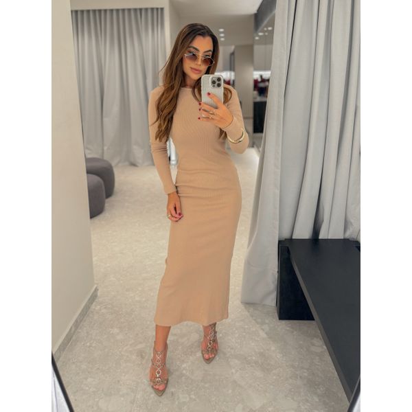 Vestido Canelado Lorena Areia