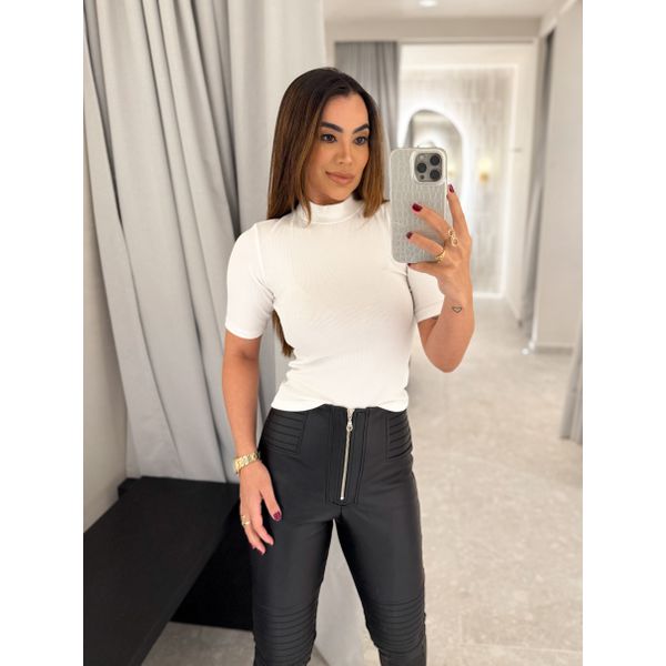 Blusa Manguinha Canelada Branca