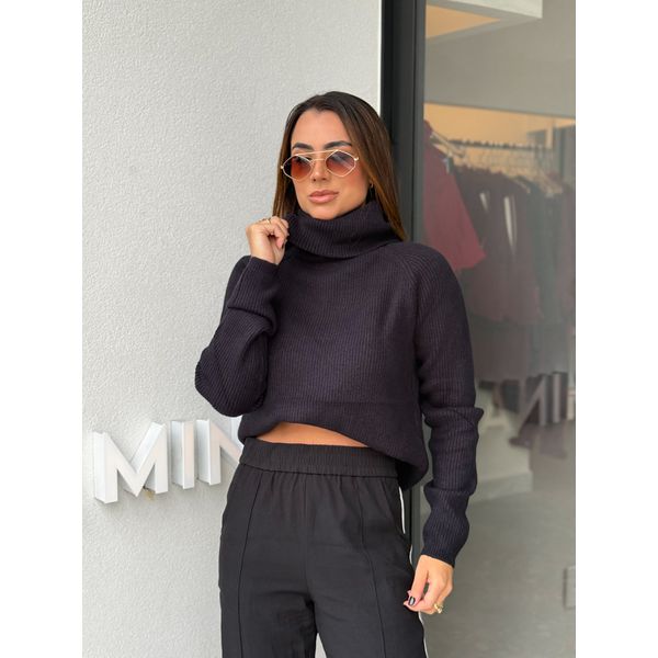 Blusa Tricot Gola Marina Preto