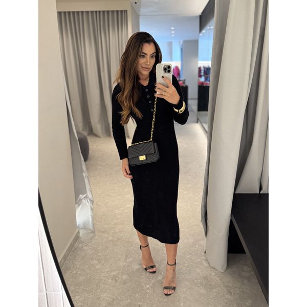 Vestido Tricot Botões Stefania Preto