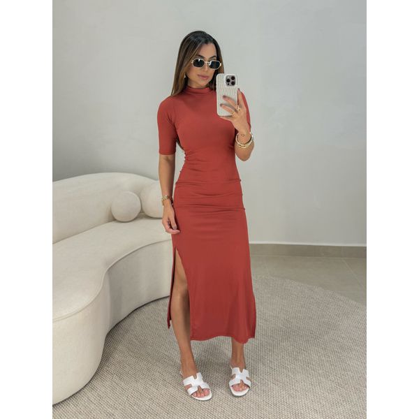 Vestido Canelado Cléo Telha