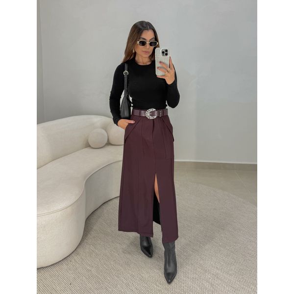 Saia Midi Francine Vinho 
