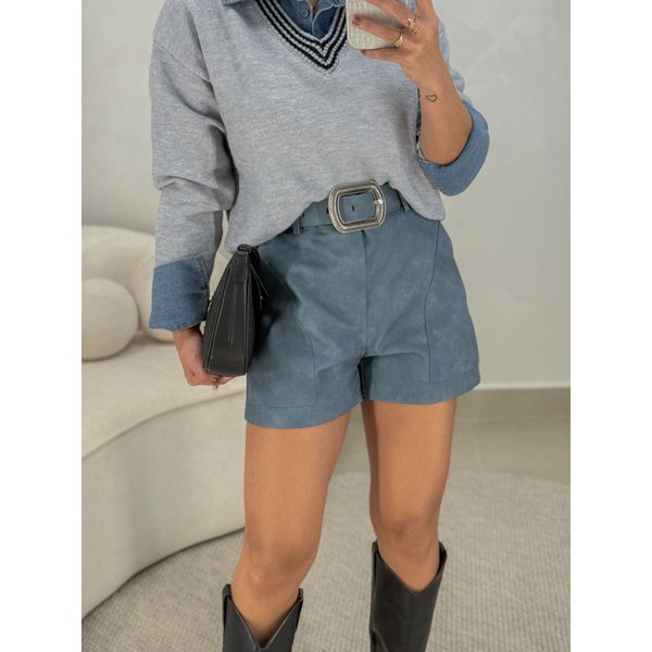 Short Couro Fake Laila Azul 
