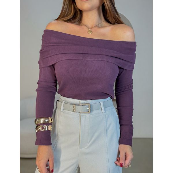 Blusa Ombro a Ombro Aveludada Uva