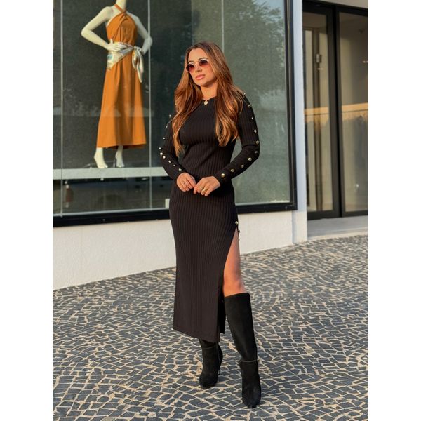 Vestido Tricot Botões Roberta Preto