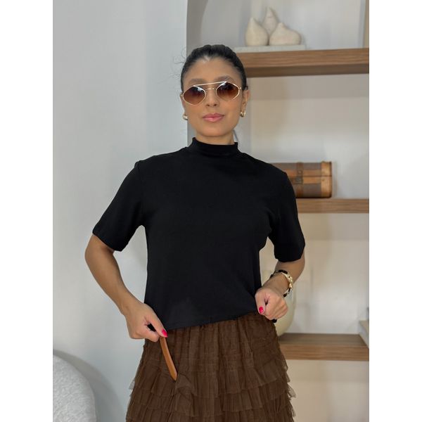Blusa Manguinha Aveludada Preta