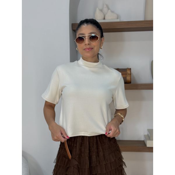 Blusa Manguinha Aveludada Areia