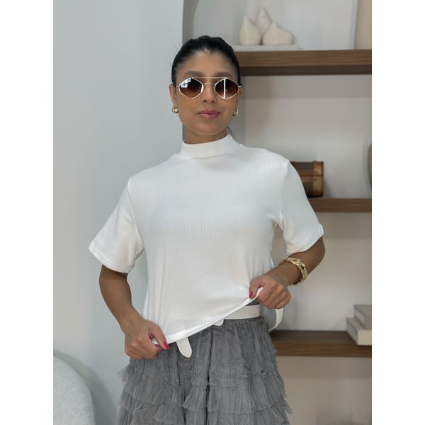 Blusa Manguinha Aveludada Branca