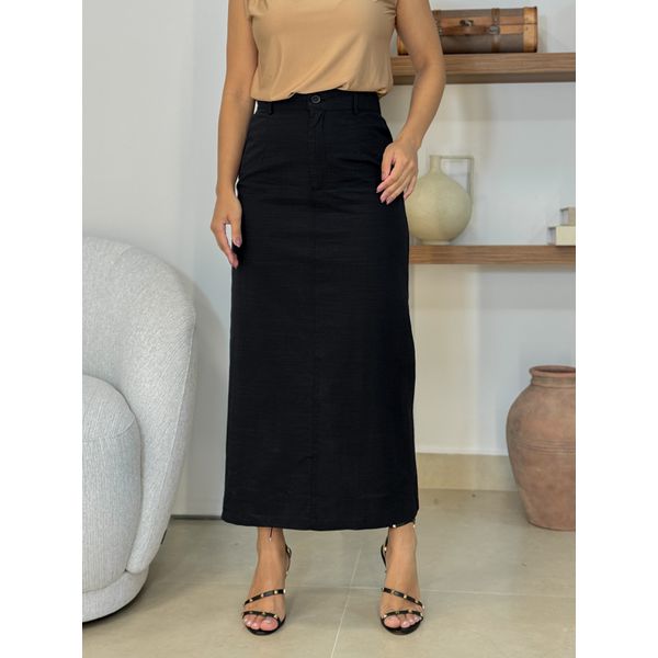 Saia Midi Linho Daiane Preta