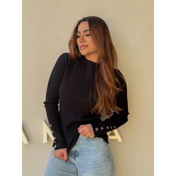 Blusa Tricot Manga Longa Fabi Preta