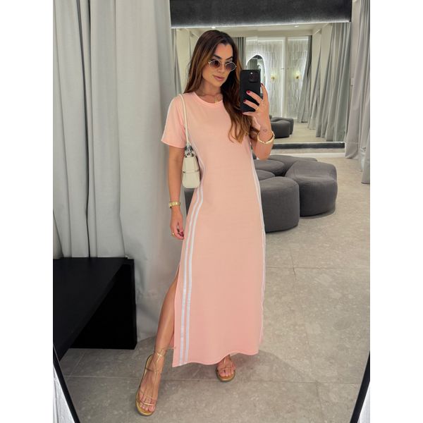 Vestido Manguinha Listra Rosa