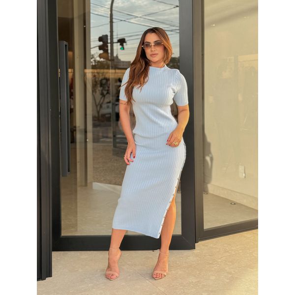 Vestido Tricot Manguinha Roberta Azul