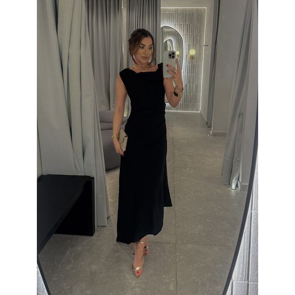 Vestido Franzido Francine Preto