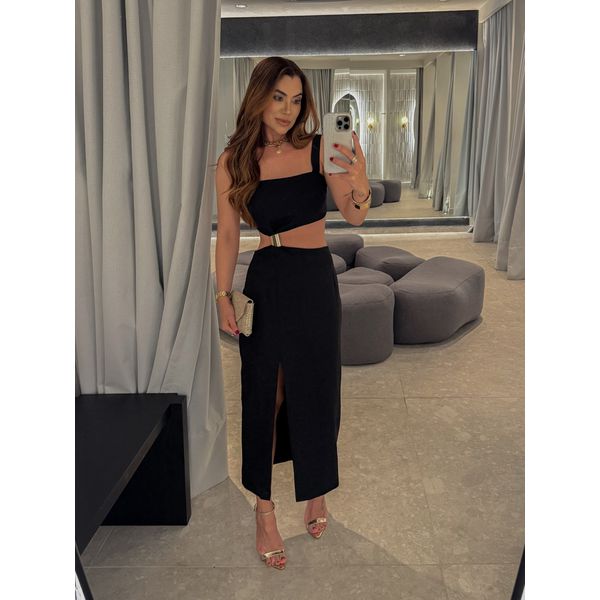 Vestido Midi Violeta Preto