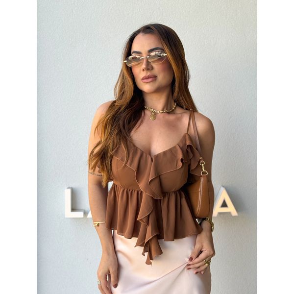 Blusa Alça Babado Solange Café 