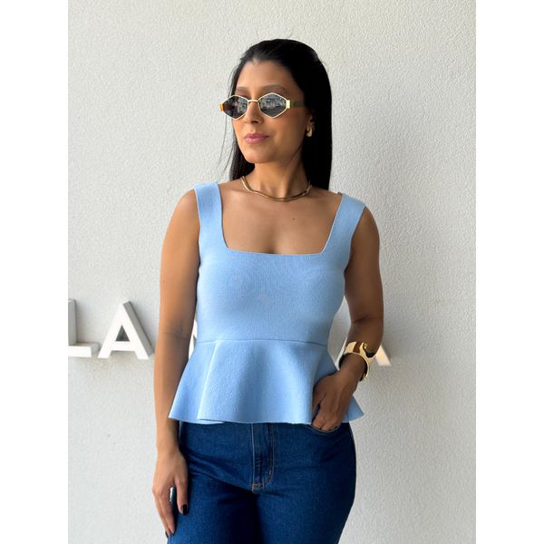 Blusa Tricot Peplum Azul