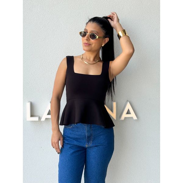 Blusa Tricot Peplum Preto