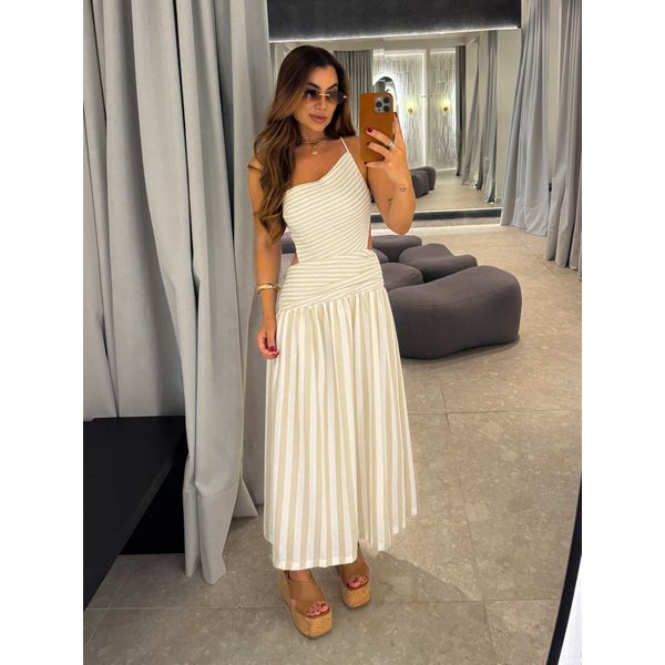 Vestido Midi Listrado Giane Nude
