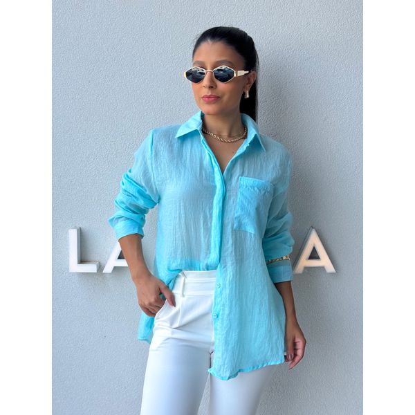 Camisa Viscolinho Aline Azul Piscina