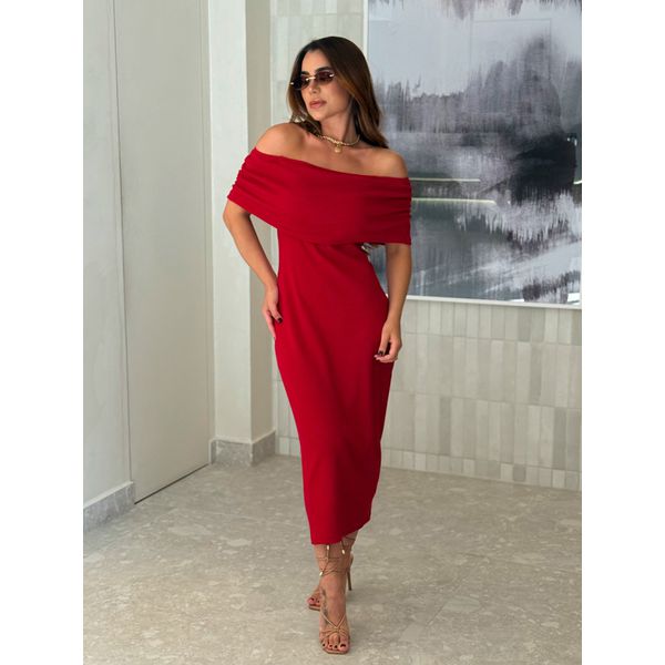 Vestido Canelado Ombro a Ombro Mariah Vermelho