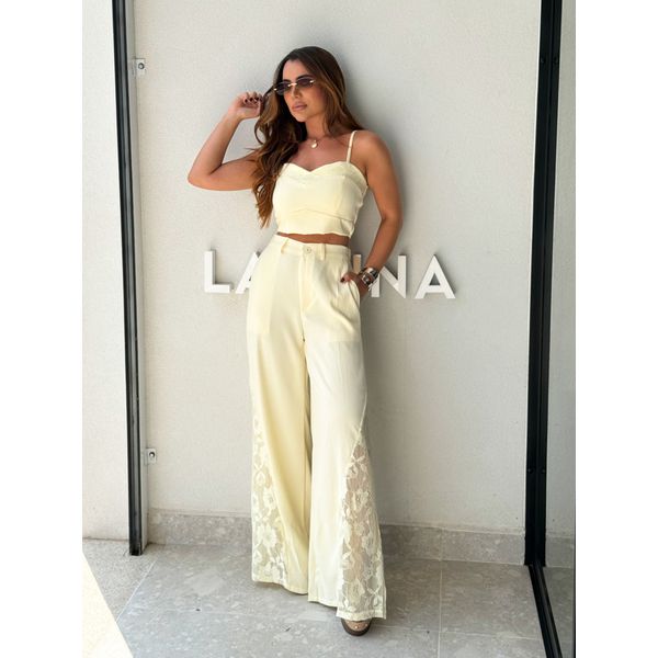 Conjunto Calça Rendado Daiane Manteiga