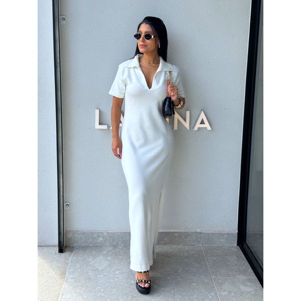 Vestido Tricot Gola Polo Aurora Off