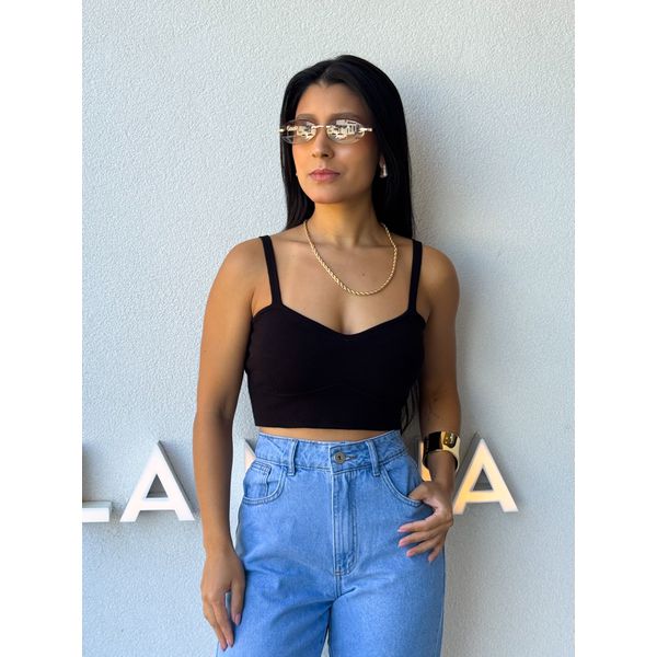 Cropped Tricot Alça Kenia Preto