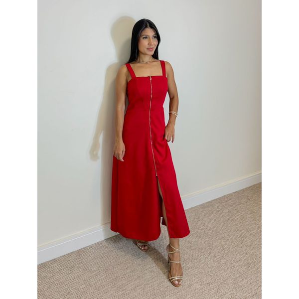 Vestido Midi Ziper Vermelho 
