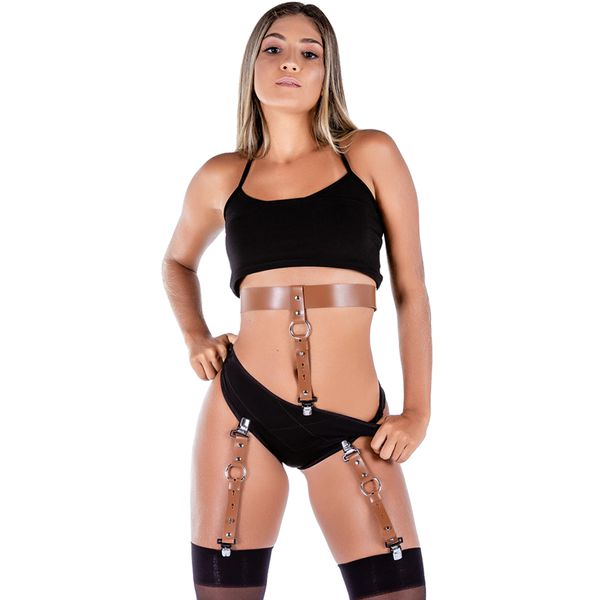 Conjunto Suspensório e Liga Sensual Urban Sex Camelo