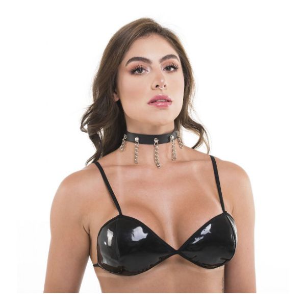 Coleira com corrente linha sado fetiche 