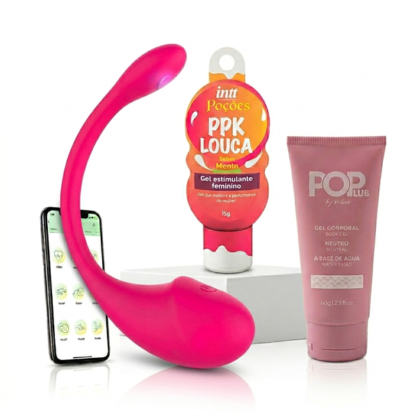 Kit vibrador por app, lubrificante pop neutro e excitante sabor menta