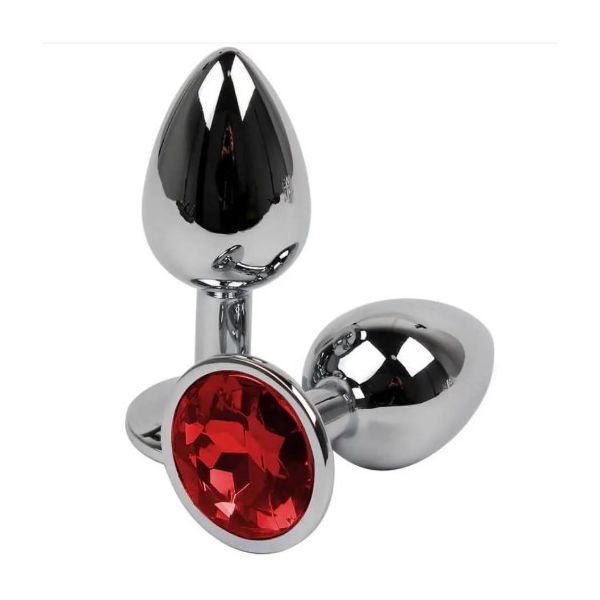 Plug anal de luxo em metal Rosa e vermelho, com formato cônico - Tamanho P Copia