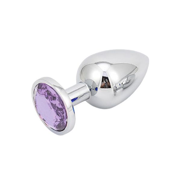 Plug anal de luxo em metal Lilas, com formato cônico - Tamanho P 