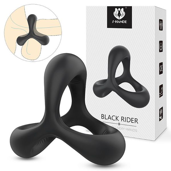 Anel Peniano e anel escrotal S-Hande Black Rider Silicone Flexivel