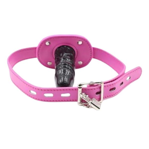 Mordaça em couro com plug em formato de pênis