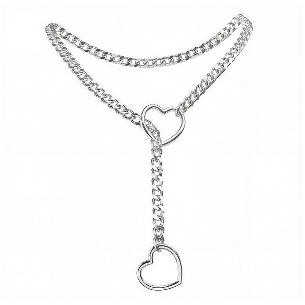 choker Coleira de Corrente enforcadeira com 2 Corações na Ponta - 63cm