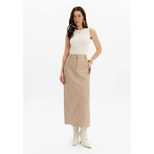 Saia Super Midi Com Bolsos E Cintura Alta