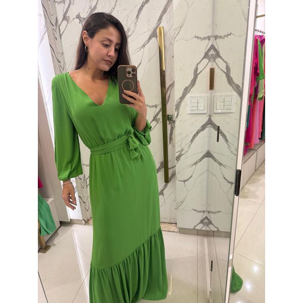 VEST LONGO CREPE SAIA RECORTE 2 VERDE