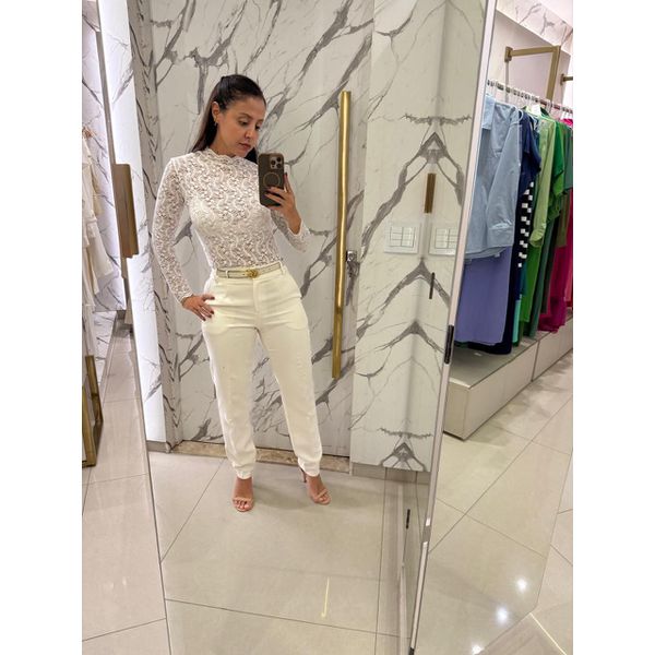 BLUSA RENDA MG LG GOLA ALTA BRANCO