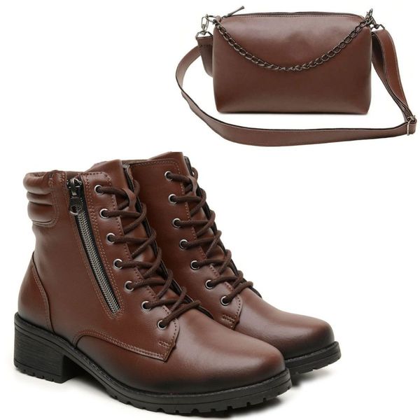 Bota Feminina Thais com Bolsa - Marrom